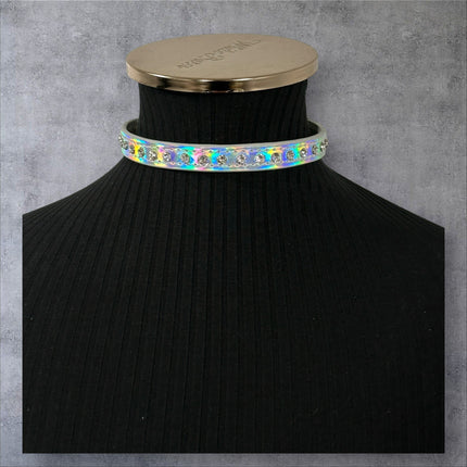 CK246RAINBOW  HOLOGRAPHIC SMALL RHINESTONE CHOKER