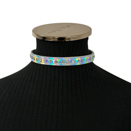 CK246RAINBOW  HOLOGRAPHIC SMALL RHINESTONE CHOKER