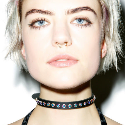 CK247LEA   LEATHER CHOKER WITH PRONESTIONE