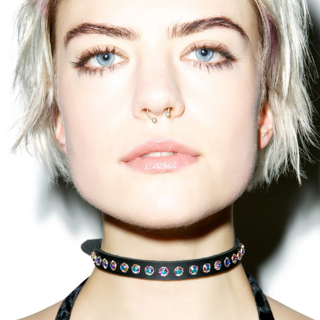 CK247LEA   LEATHER CHOKER WITH PRONESTIONE