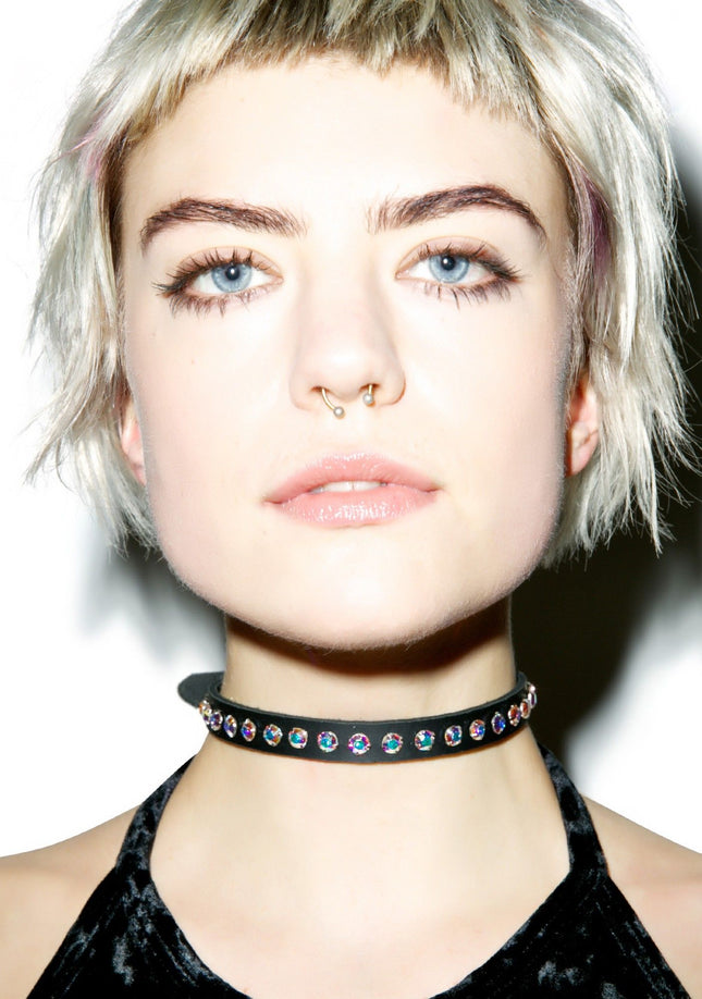 CK247LEA   LEATHER CHOKER WITH PRONESTIONE