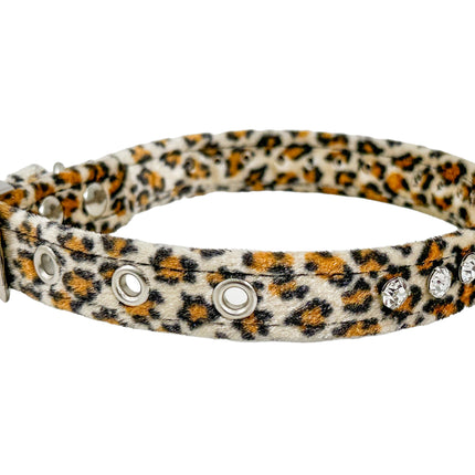 CK247L-LEOPARD FUZZY  LEOPARD RHINESTONE CHOKER