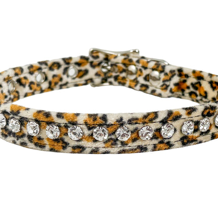 CK247L-LEOPARD FUZZY  LEOPARD RHINESTONE CHOKER
