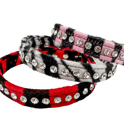 CK247L-LEOPARD FUZZY  LEOPARD RHINESTONE CHOKER