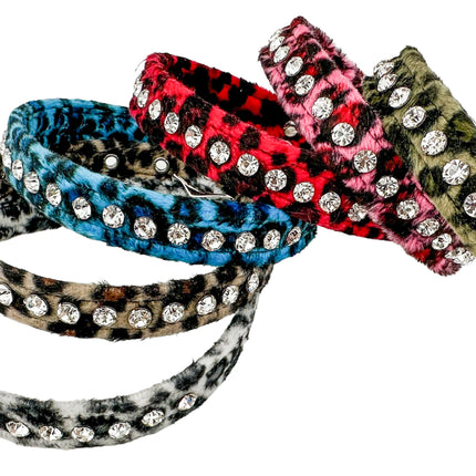 CK247L-LEOPARD FUZZY  LEOPARD RHINESTONE CHOKER