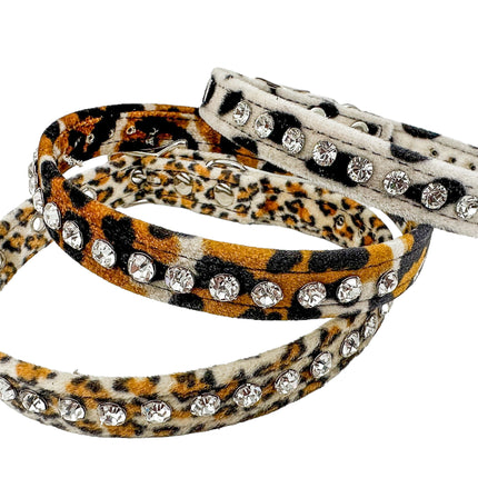 CK247L-LEOPARD FUZZY  LEOPARD RHINESTONE CHOKER