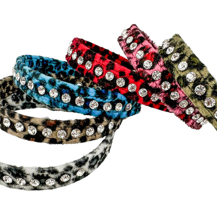 CK247L-LEOPARD FUZZY  LEOPARD RHINESTONE CHOKER
