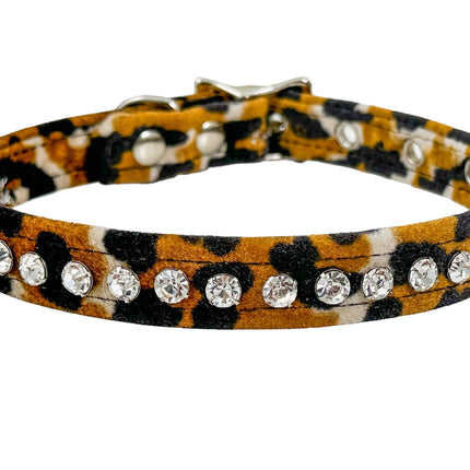 CK247L-LEOPARD FUZZY  LEOPARD RHINESTONE CHOKER