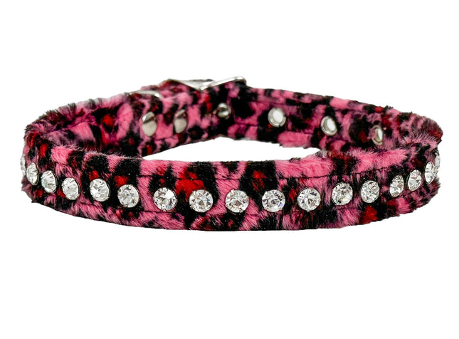 CK247L-LEOPARD FUZZY  LEOPARD RHINESTONE CHOKER
