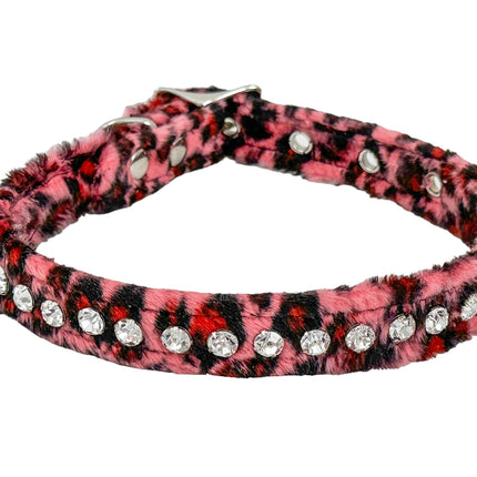 CK247L-LEOPARD FUZZY  LEOPARD RHINESTONE CHOKER