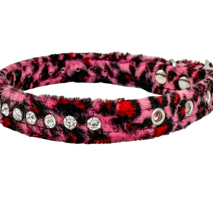 CK247L-LEOPARD FUZZY  LEOPARD RHINESTONE CHOKER
