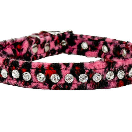 CK247L-LEOPARD FUZZY  LEOPARD RHINESTONE CHOKER