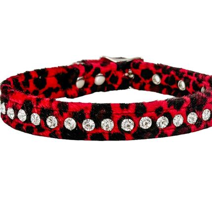CK247L-LEOPARD FUZZY  LEOPARD RHINESTONE CHOKER