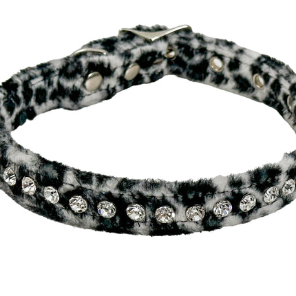 CK247L-LEOPARD FUZZY  LEOPARD RHINESTONE CHOKER