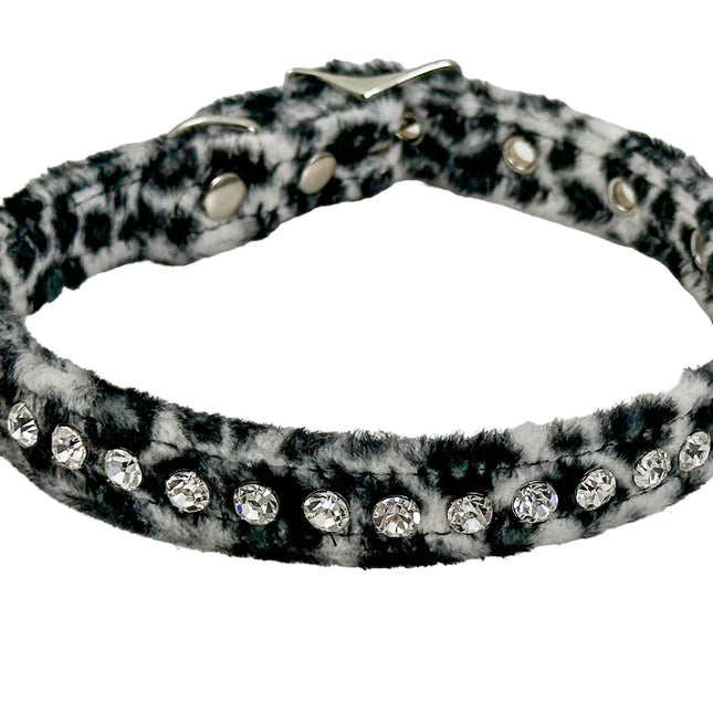 CK247L-LEOPARD FUZZY  LEOPARD RHINESTONE CHOKER