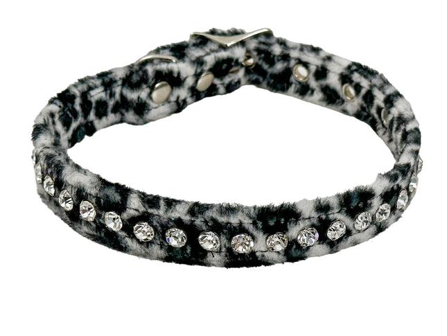 CK247L-LEOPARD FUZZY  LEOPARD RHINESTONE CHOKER