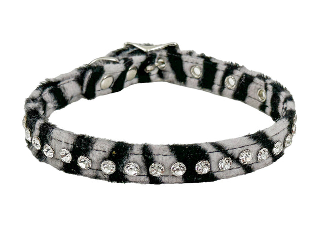 CH247L-ZEBRA  FUZZY ZEBRA RHINESTONE CHOKER