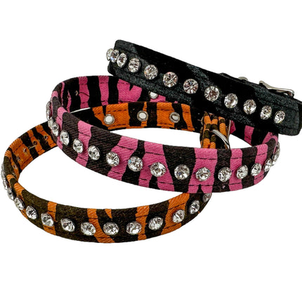 CK247PINK ZEBRA 3/4" WIDE LEOPARD RHINESTONE CHOKER