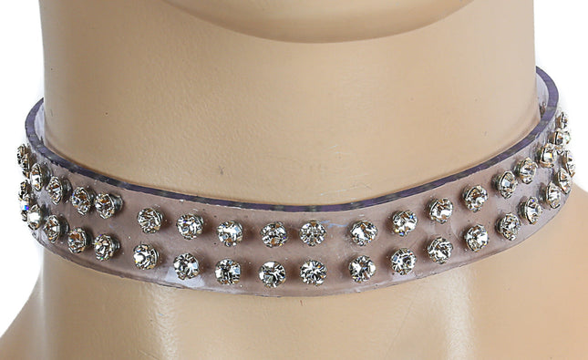 CK248VN-CLR 1/2" CLEAR VINYL CHOKER WITH TWO ROWS RHINESTONES