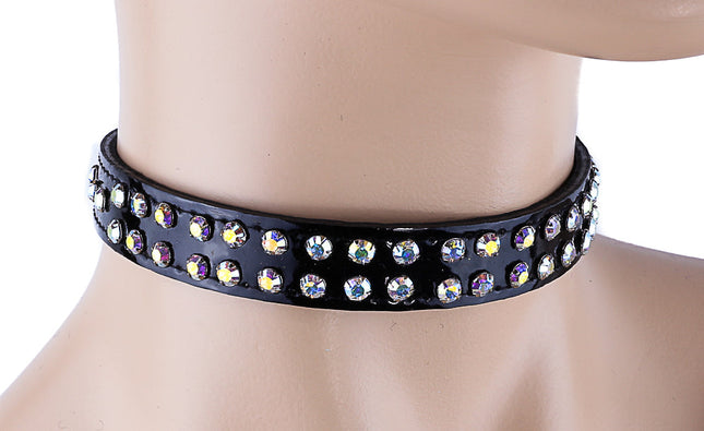 CK248P-BLK 1/2" BLACK PATENT LEATHER CHOKER WITH TWO ROWS