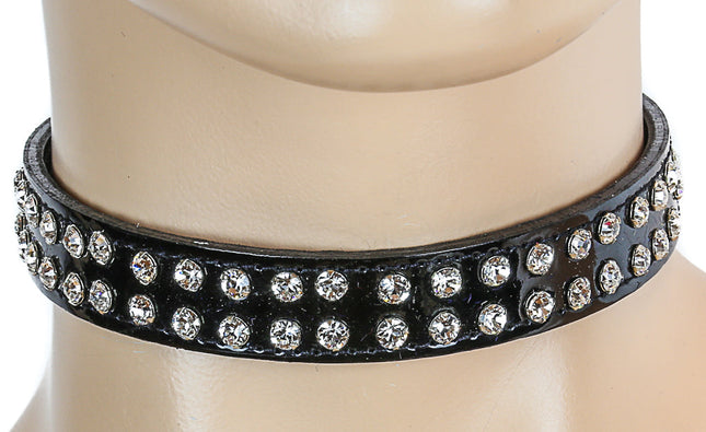 CK248P-BLK 1/2" BLACK PATENT LEATHER CHOKER WITH TWO ROWS