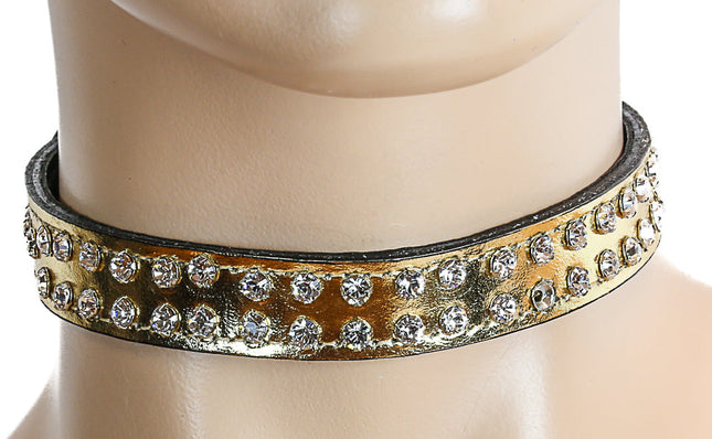 CK248P 1/2" PATENT LEATHER CHOKER WITH TWO ROWS RHINESTONES