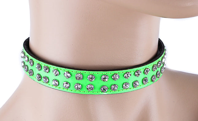 CK248P 1/2" PATENT LEATHER CHOKER WITH TWO ROWS RHINESTONES