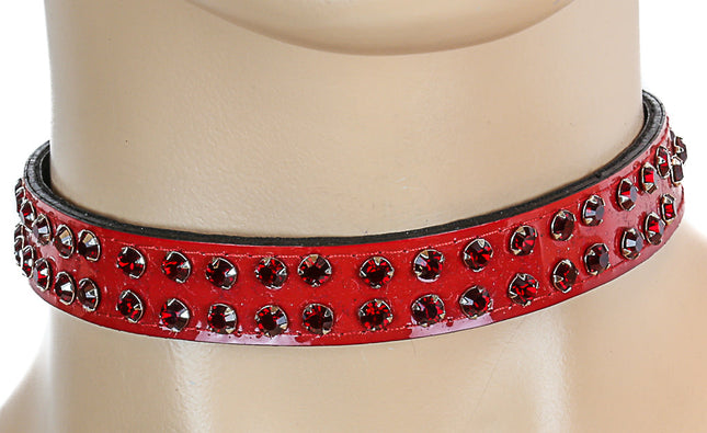 CK248P-RED 1/2" RED PATENT LEATHER CHOKER WITH TWO ROWS