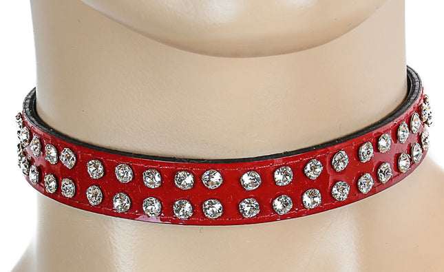 CK248P-RED 1/2" RED PATENT LEATHER CHOKER WITH TWO ROWS