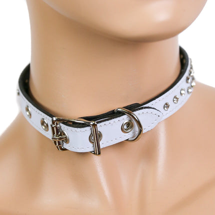CK248R-P 1/2" LEATHER CHOKER WITH TWO ROWS RHINESTONES
