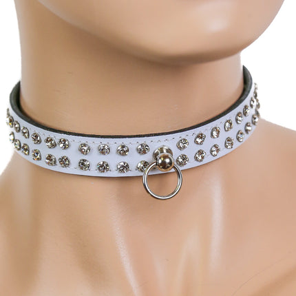 CK248R-P 1/2" LEATHER CHOKER WITH TWO ROWS RHINESTONES
