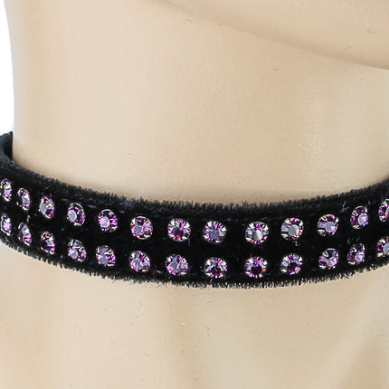 CK248VEL-BLK 1/2" BLACK VELVET CHOKER WITH TWO ROWS RHINESTONES