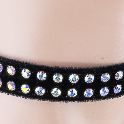 CK248VEL-BLK 1/2" BLACK VELVET CHOKER WITH TWO ROWS RHINESTONES