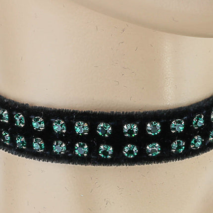 CK248VEL-BLK 1/2" BLACK VELVET CHOKER WITH TWO ROWS RHINESTONES