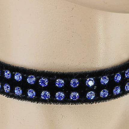 CK248VEL-BLK 1/2" BLACK VELVET CHOKER WITH TWO ROWS RHINESTONES