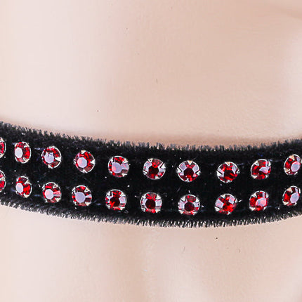 CK248VEL-BLK 1/2" BLACK VELVET CHOKER WITH TWO ROWS RHINESTONES