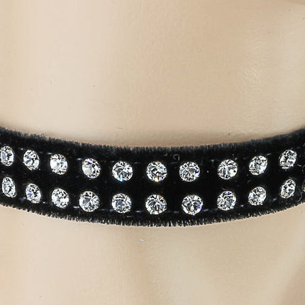 CK248VEL-BLK 1/2" BLACK VELVET CHOKER WITH TWO ROWS RHINESTONES