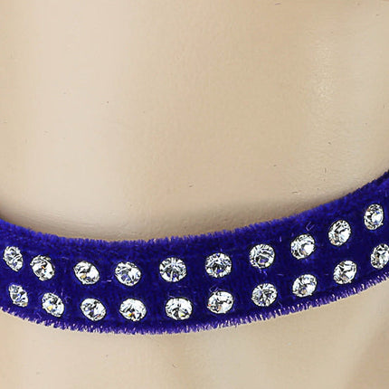 CK248VEL-BLU 1/2" BLUE VELVET CHOKER WITH TWO ROWS RHINESTONES