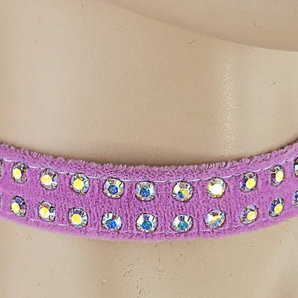 CK248VEL-PINK 1/2" PINK VELVET CHOKER WITH TWO ROWS RHINESTONES