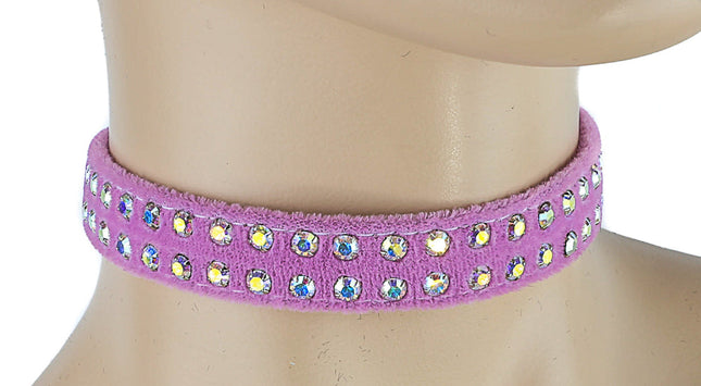 CK248VEL-PINK 1/2" PINK VELVET CHOKER WITH TWO ROWS RHINESTONES