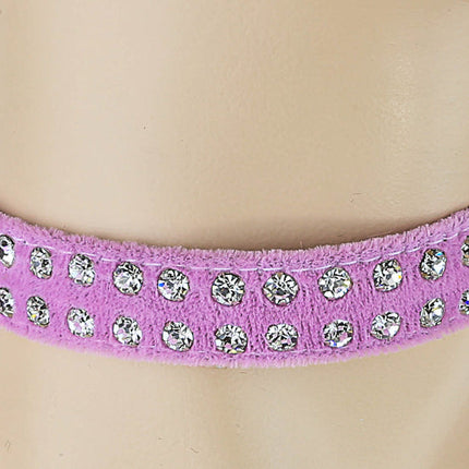 CK248VEL-PINK 1/2" PINK VELVET CHOKER WITH TWO ROWS RHINESTONES