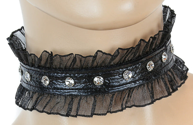 CK256BLK RHINESTONE PATENT LEATHER CHOKER