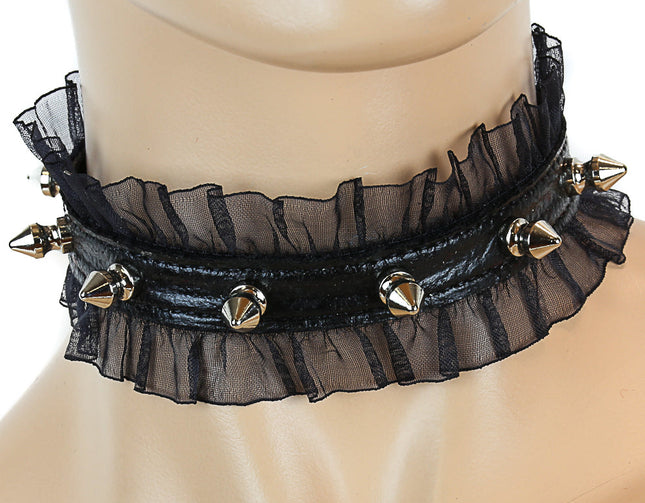 CK257BLK 5/8" PATENT LEATHER 1/2" SPIKE CHOKER