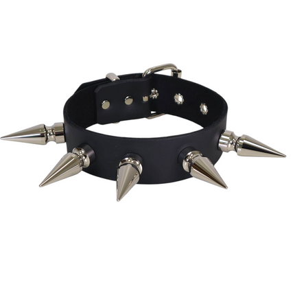 CK281  2" SPIKE 1 1/2"  LEATHER COLLAR WITH 5 PCS 2" GIANT SPIKE