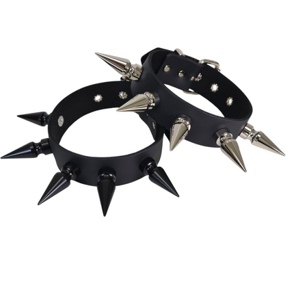 CK281  2" SPIKE 1 1/2"  LEATHER COLLAR WITH 5 PCS 2" GIANT SPIKE