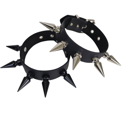 CK281  2" SPIKE 1 1/2"  LEATHER COLLAR WITH 5 PCS 2" GIANT SPIKE