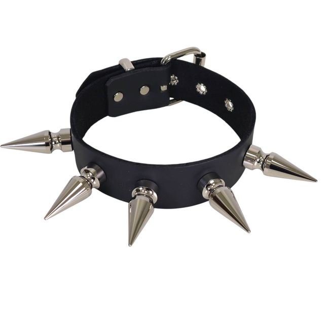 CK281  2" SPIKE 1 1/2"  LEATHER COLLAR WITH 5 PCS 2" GIANT SPIKE