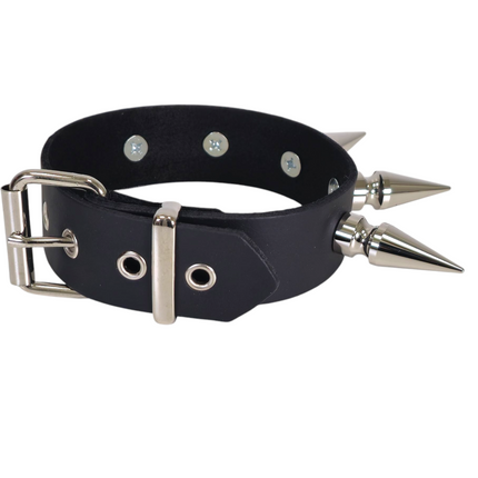 CK281  2" SPIKE 1 1/2"  LEATHER COLLAR WITH 5 PCS 2" GIANT SPIKE