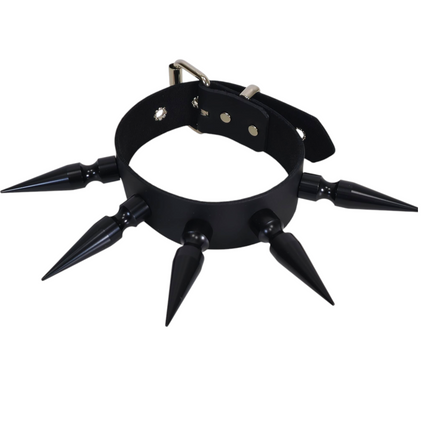 CK282  3" SPIKE 1 1/2" LEATHER COLLAR WITH 5PCS 3" LONG MASSIVE SPIKE