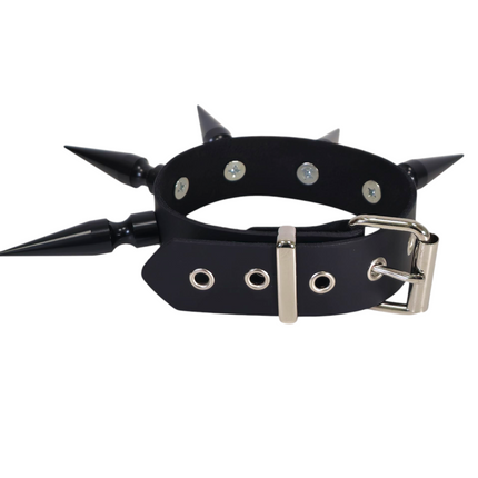 CK282  3" SPIKE 1 1/2" LEATHER COLLAR WITH 5PCS 3" LONG MASSIVE SPIKE